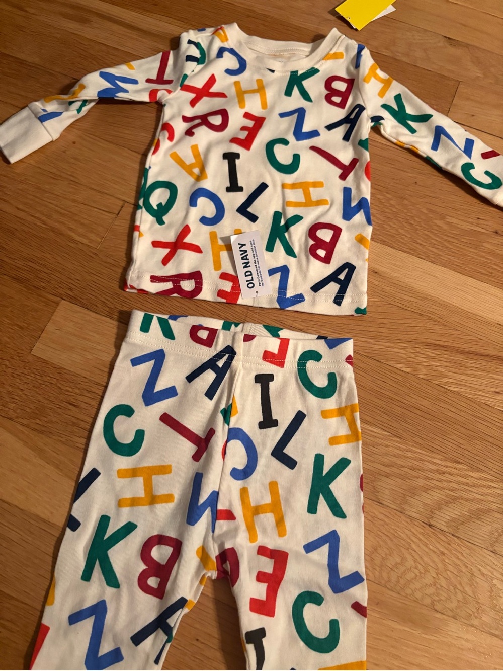 Old Navy Cream Kids Pajama Set with Multicolor Alphabet Print